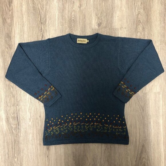 Premium Alpaca Crewneck Sweater Size Small 100% Alpaca Blue Pullover Knit Top - Picture 1 of 11